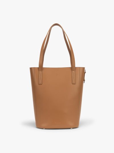 CALPAK Haven 14 inch Laptop Bucket Bag in brown Toffee front view; ABU2501-TOFFEE view 1