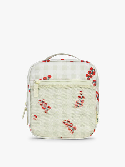 CALPAK Everything Cube inlight and green gingham pattern with tomato print; ACE2401-CELADON-TOMATO-PICNIC view 1