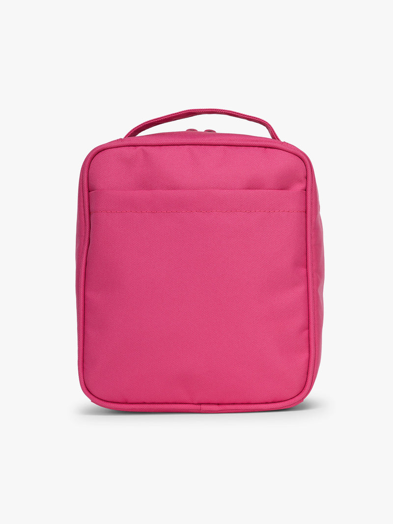 Backside of CALPAK Everything Cube in bright pink Dragonfruit
