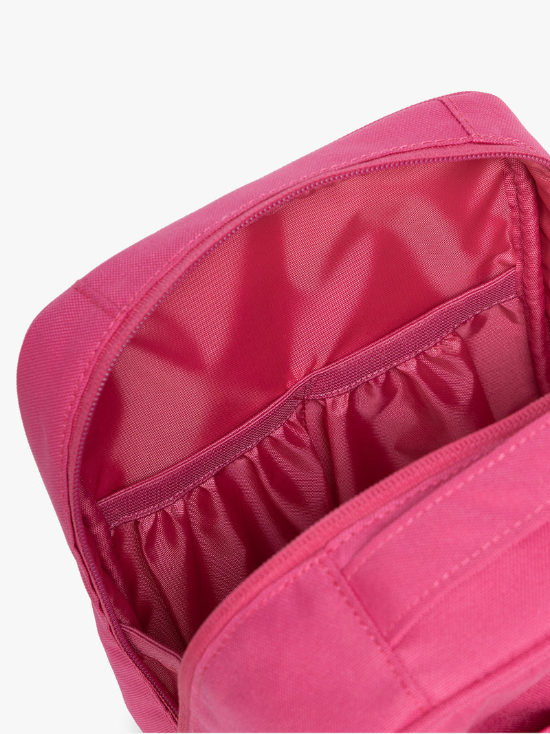 Inside of CALPAK Everything Cube in bright pink Dragonfruit