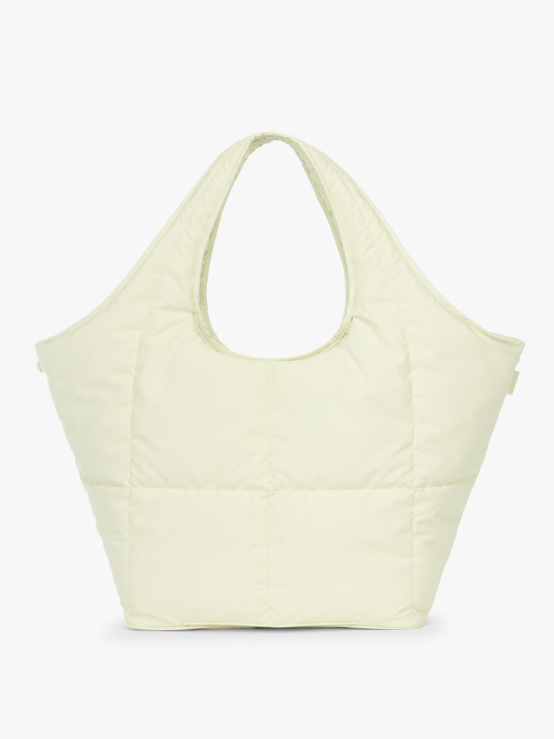 CALPAK Luka Everything Laptop Tote in light green Celadon with shoulder strap on a white background