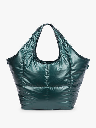 CALPAK Luka Everything Tote in dark green shiny Kale; AET2601-GLAZED-KALE view 1