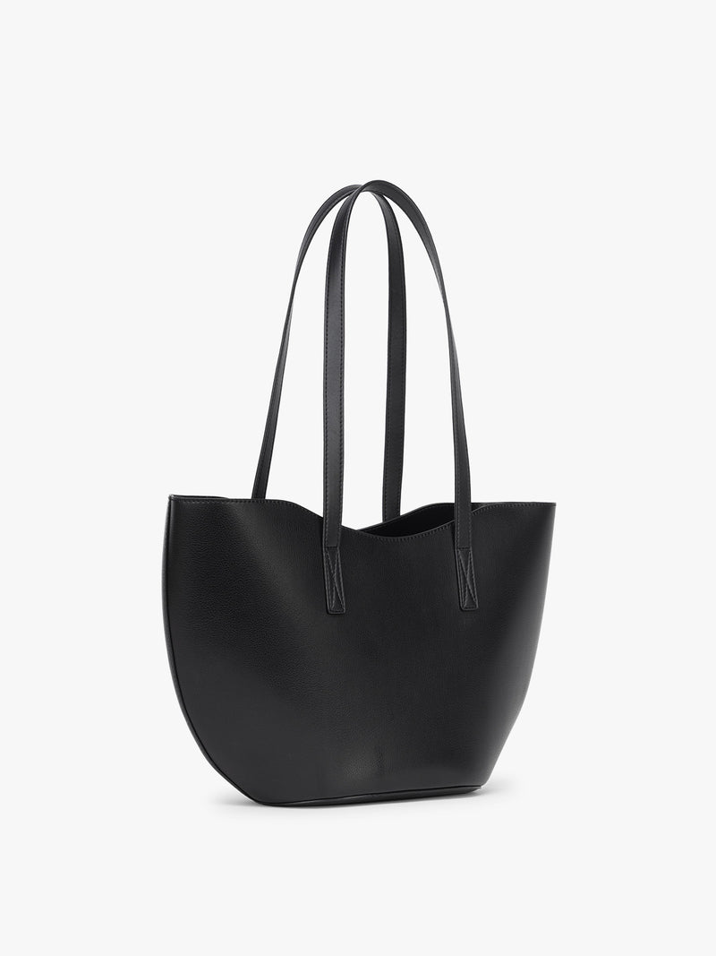 Side view of CALPAK Haven Tulip Tote in Black