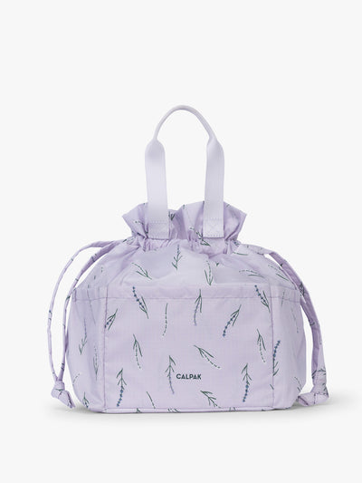 CALKPAK Insulated Lunch Bag in lavender purple with lavender flower print ; ALB2001-LAVENDER-BLOOM view 1