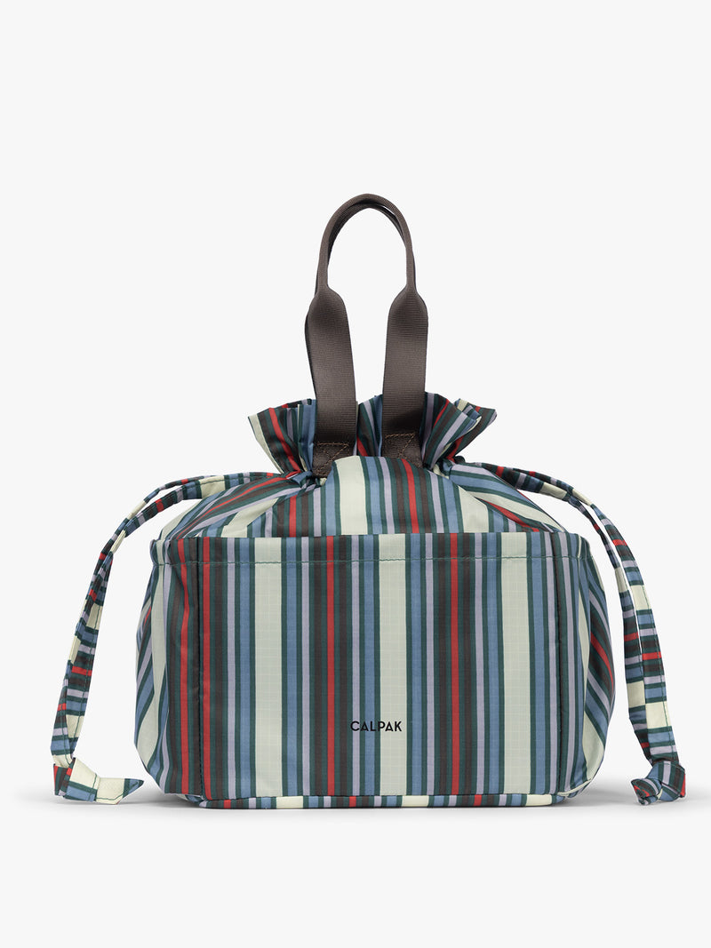 CALPAK Insulated Lunch Bag in multicolor (celadon, mushroom, french blue, lavender) striped Riviera Stripe