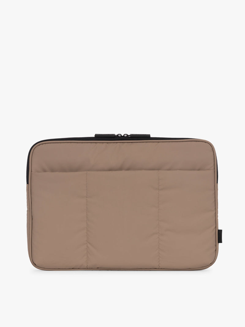 CALPAK Luka Padded Laptop Sleeve in brown Chocolate with puffy exterior