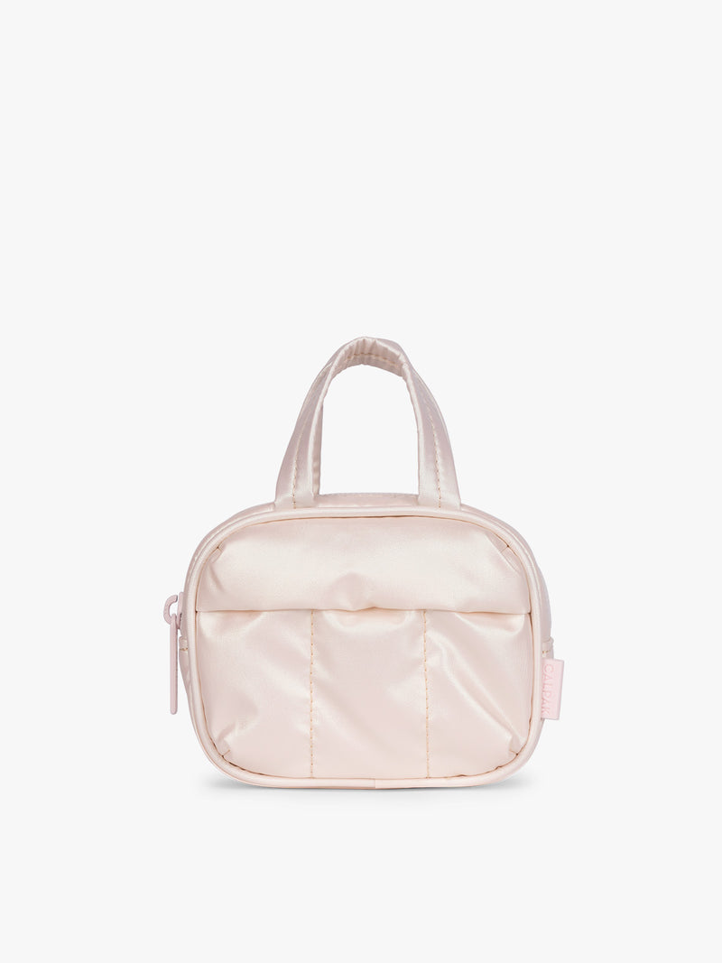 CALPAK Luka Duffel Zip Bag Charm in light pink shiny Pearlescent