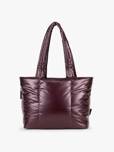 CALPAK Luka Mini Tote in shiny maroon Glazed Dark Cherry on a white background; ALM2401-GLAZED-DARK-CHERRY view 1
