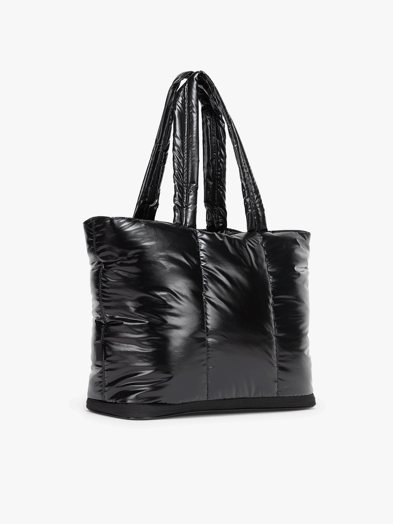 Gif of CALPAK Luka Expandable Tote in Glazed Black