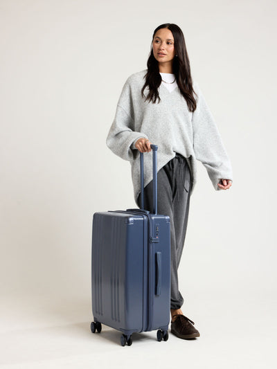 CALPAK Ambeur Medium Luggage in dark blue metallic Indigo; LAM1024-INDIGO view 2