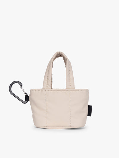 CALPAK Luka Tote Zip Bag Charm in off-white Oatmeal with carabiner; AMT2601-OATMEAL view 1