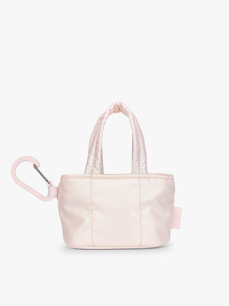CALPAK Luka Tote Zip Bag Charm in light pink Pearlescent with clip
