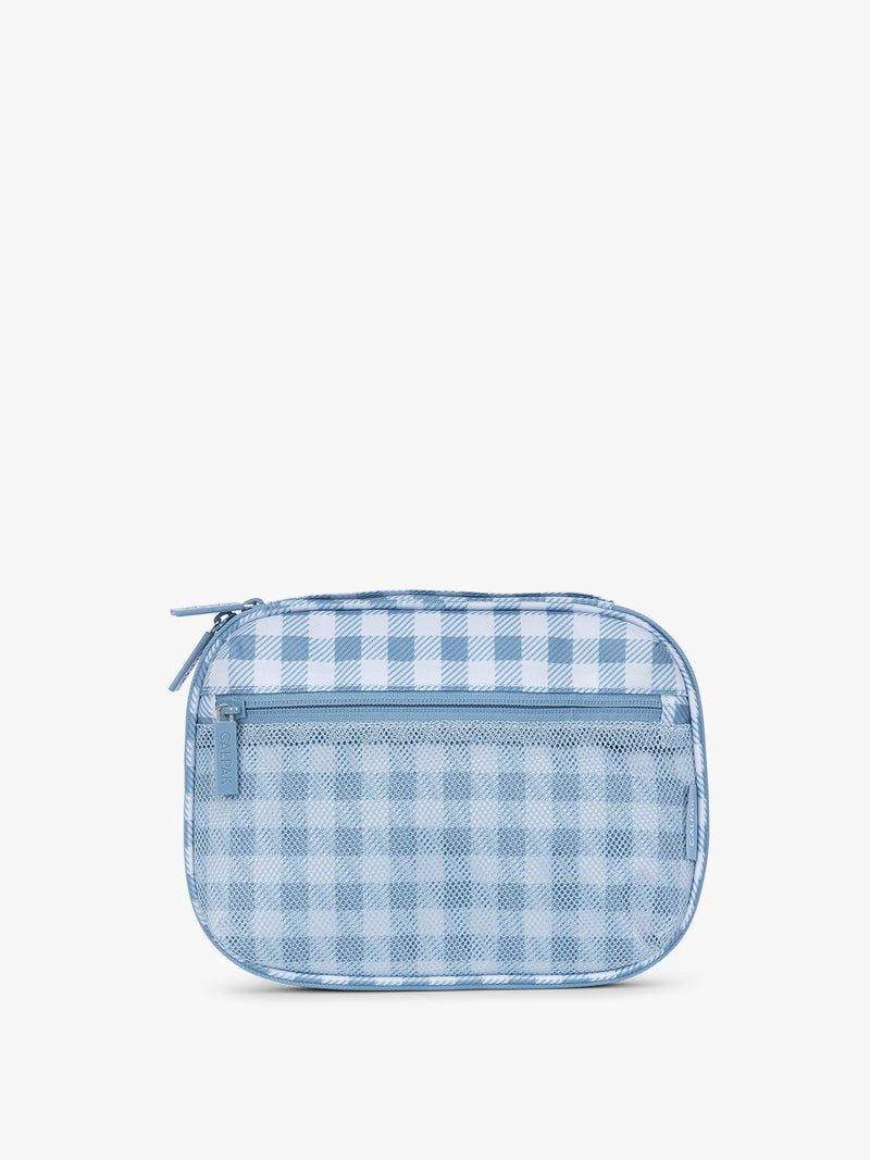 CALPAK Tech Organizer in white and blue gingham pattern in French Blue Gingham