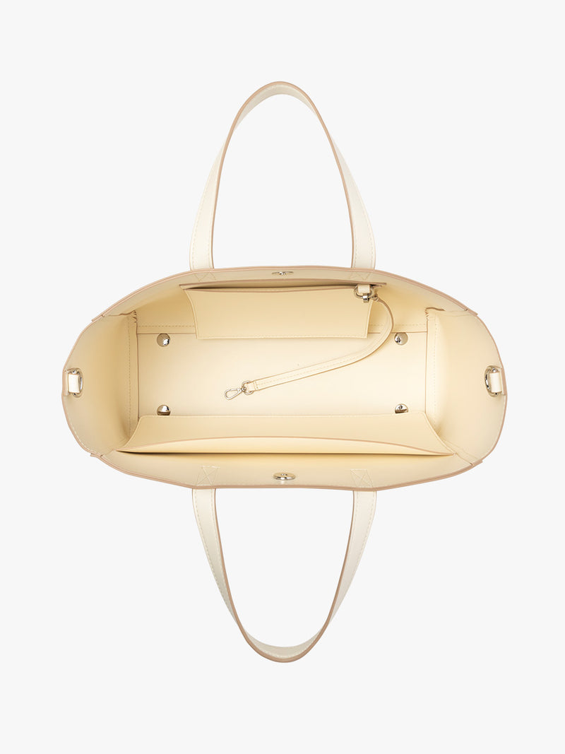 Open view of CALPAK Haven 15" Laptop Tote in beige Buttercream