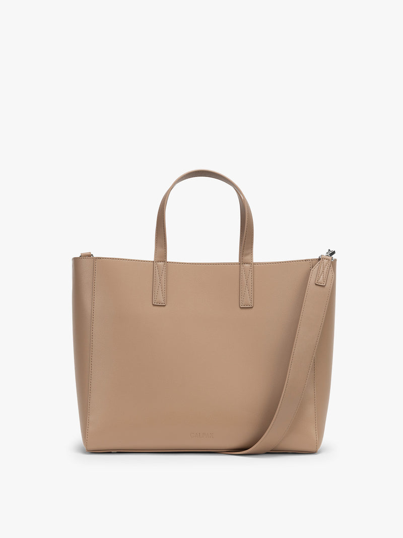 CALPAK Haven 15 inch Laptop Tote in beige Taupe front view