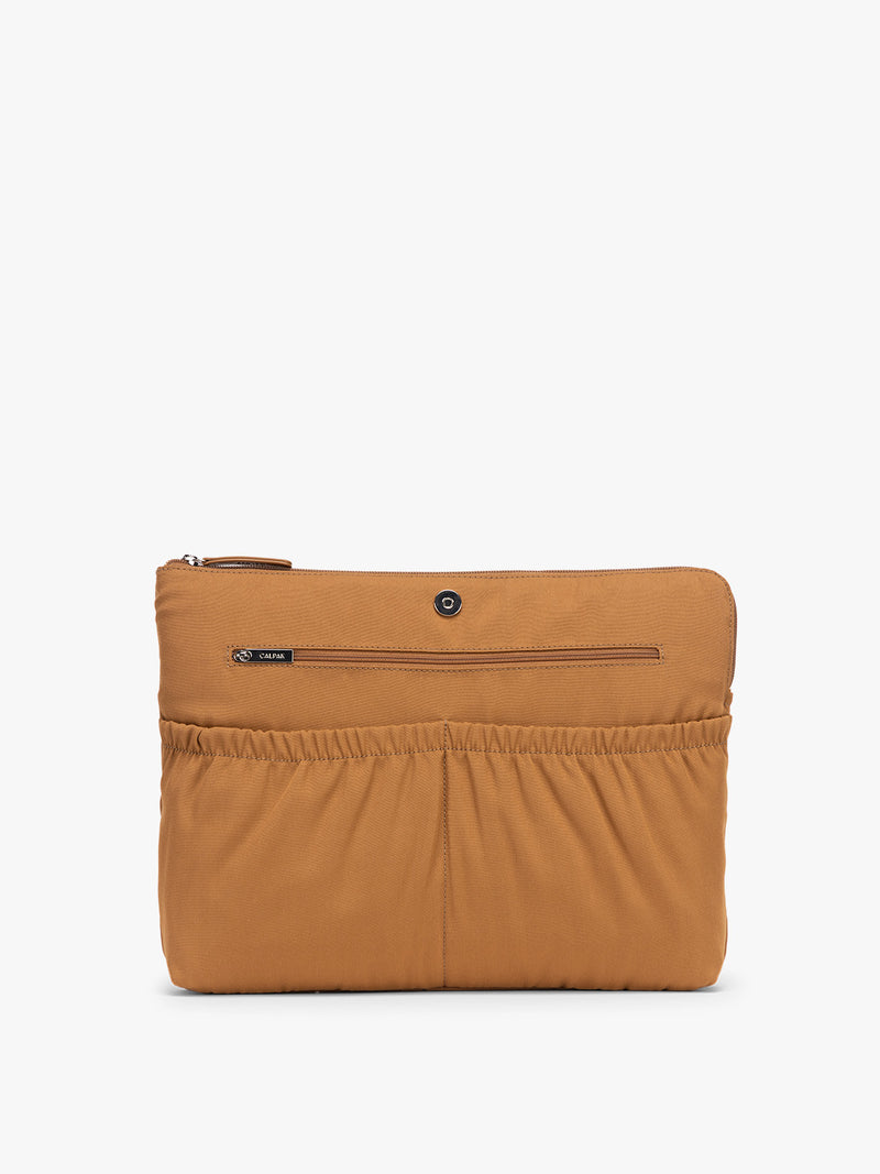 CALPAK Haven 15 inch Laptop Tote in brown Toffee detachable laptop sleeve with pockets