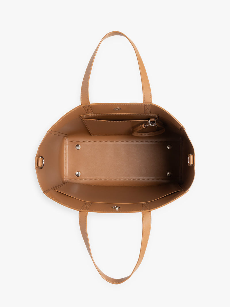 CALPAK Haven 15 inch Laptop Tote in brown Toffee opened view