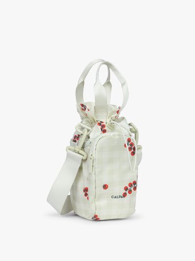 CALPAK Water Bottle Holder in light green Celadon and white gingham with tomato print; AWH2101-CELADON-TOMATO-PICNIC view 1