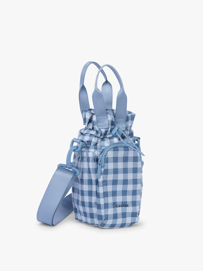 CALPAK Water Bottle Holder in blue and white checkered French Blue Gingham; AWH2101-FRENCH-BLUE-GINGHAM view 1