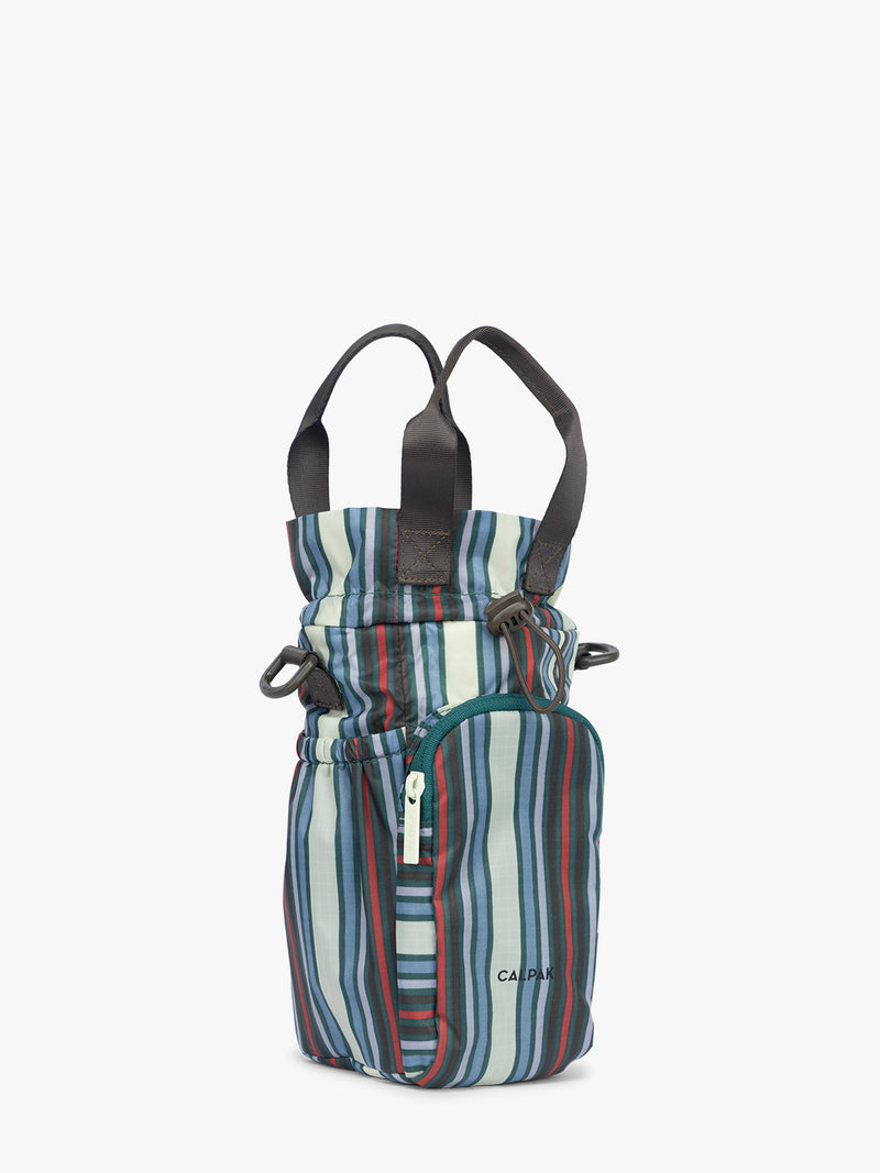 Opened with handle of CALPAK Water Bottle Holder in multicolor stripe Riviera Stripe