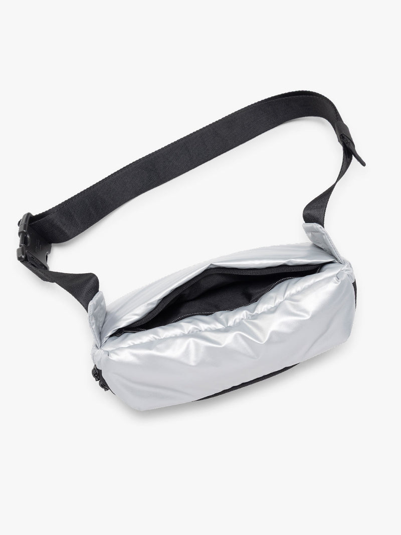 CALPAK Luka Belt Bag in Silver opened
