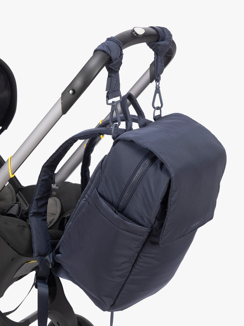 CALPAK Diaper Backpack in blue Navy on stroller