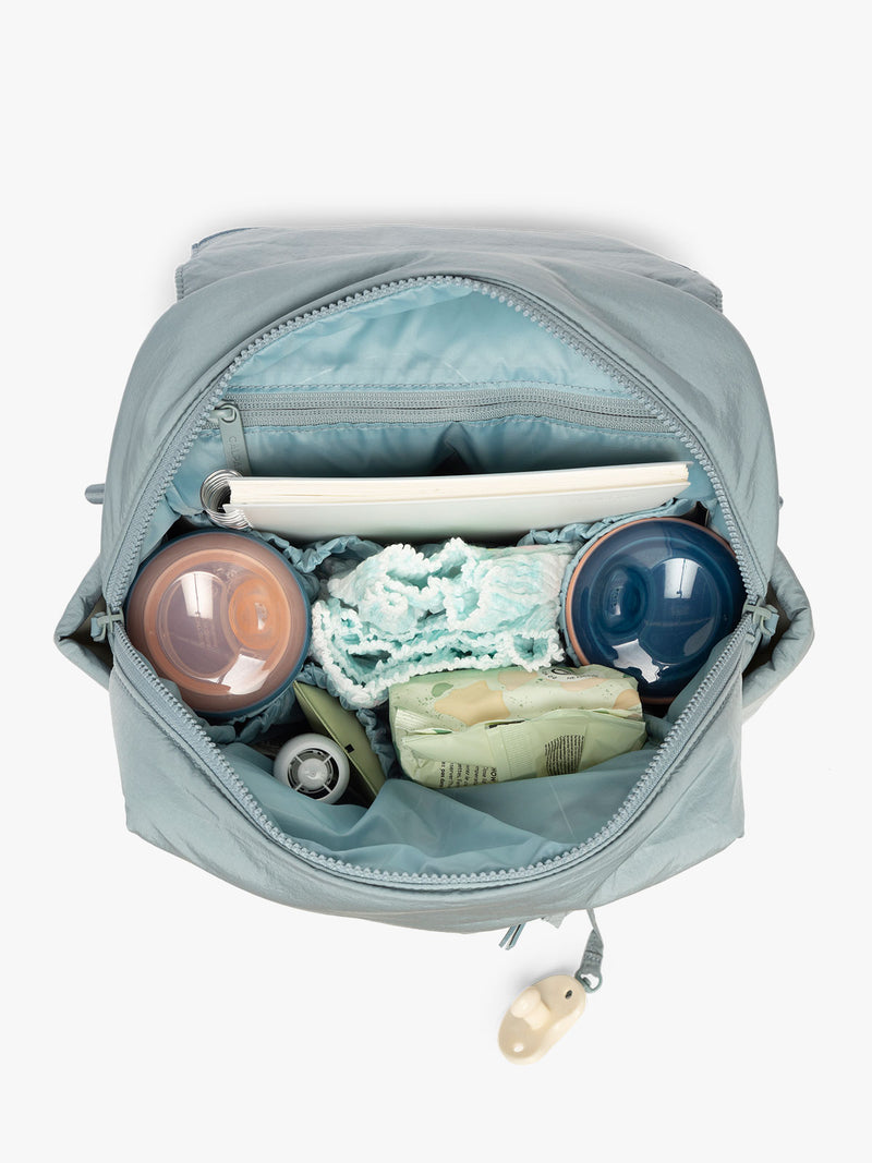CALPAK Convertible Mini Diaper Backpack in light blue Bluebell opened interior