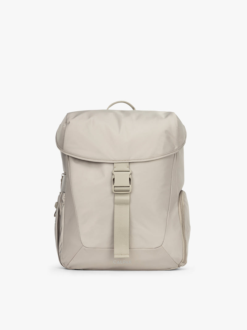 CALPAK Fit Gym Backpack in beige Greige front view with white background