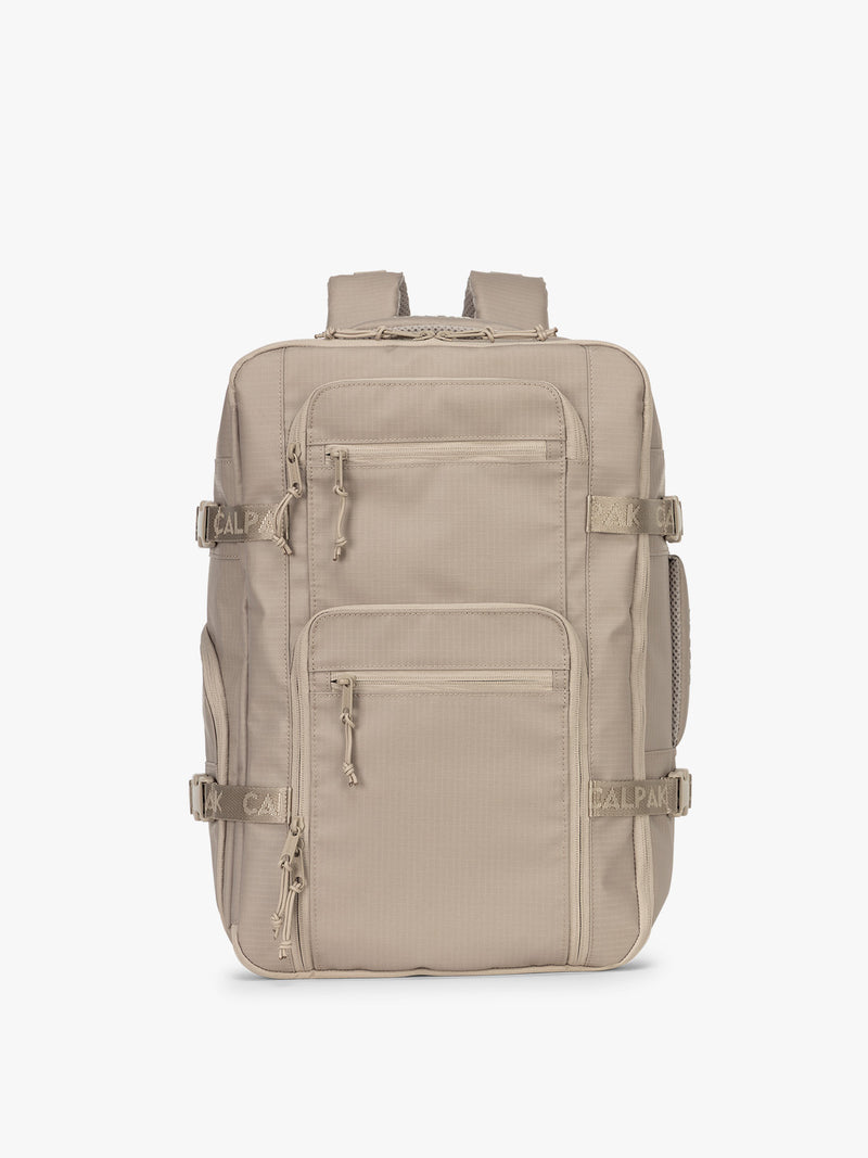 CALPAK Terra 26L Laptop Duffel Backpack in beige Stone front view