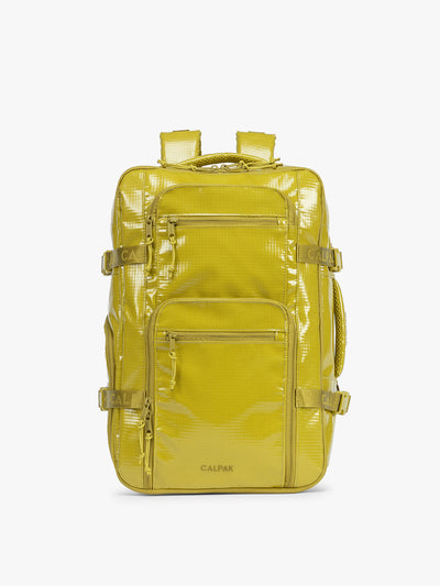 CALPAK Terra 26L Laptop Backpack in yellow green Wasabi with multiple pockets on a white background; BPH2201-WASABI view 1