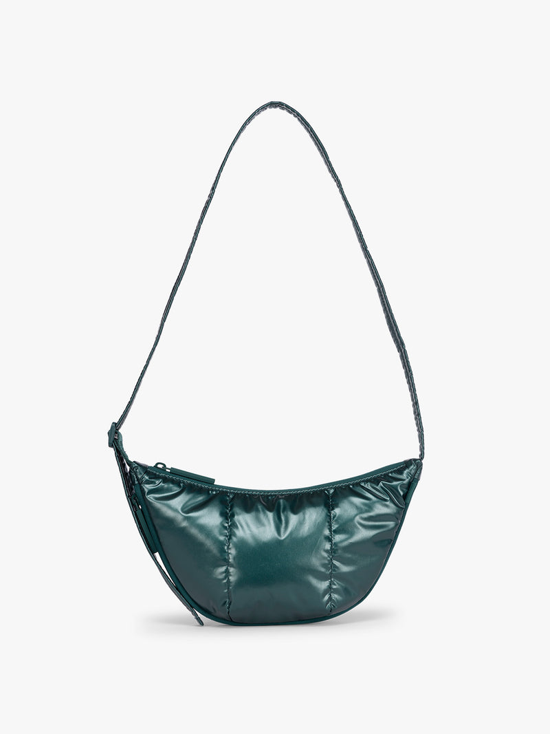 CALPAK Luka Crescent Bag in dark green shiny Kale