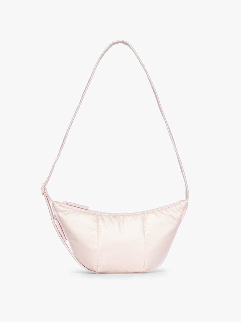 CALPAK Luka Crescent Bag in light pink shiny Pearlescent