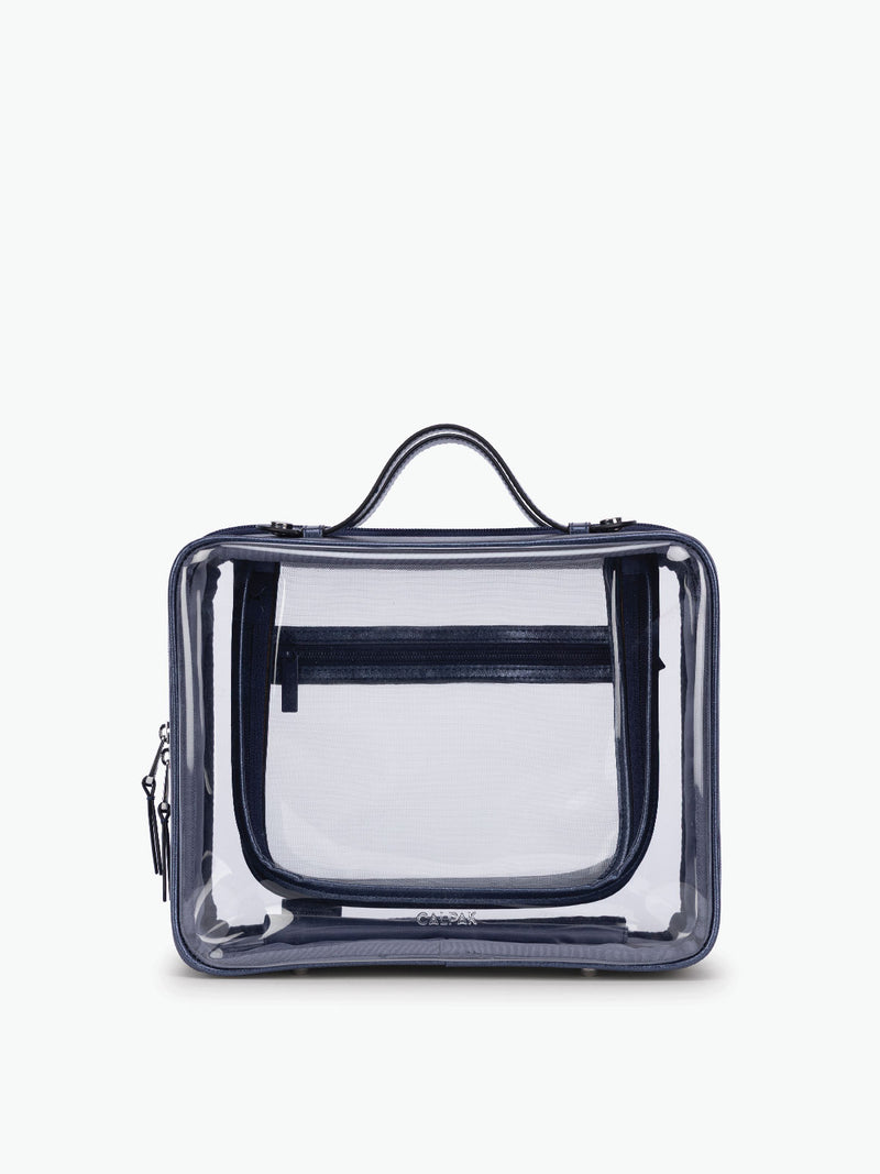 CALPAK Clear Cosmetic Case in dark blue French Blue