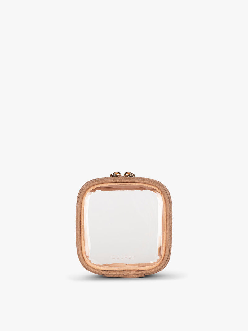 CALPAK Tiny Clear Cosmetic Case in light brown Caramel front view