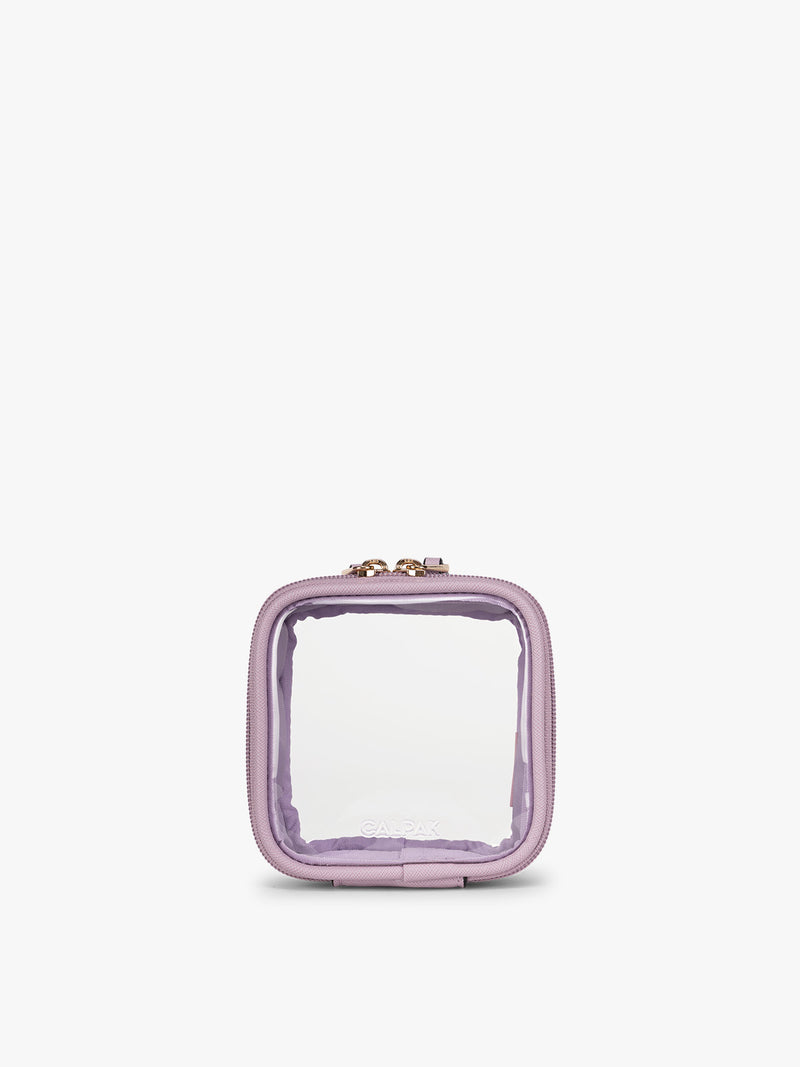 CALPAK Tiny Clear Cosmetics Case in purple Lavender on a white background