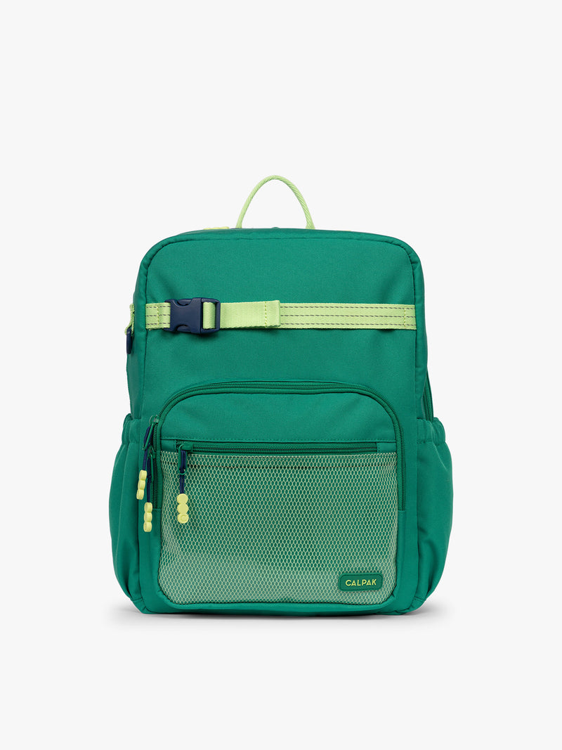 Green CALPAK Kids Large Backpack with lime green accents on a white background