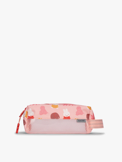 Colorful CALPAK Kids Pencil Case with Miffy and cartoon designs on a white background in Miffy Pink Zoo Trip; CKPC2501-MIFFY-PINK-ZOO-TRIP view 1
