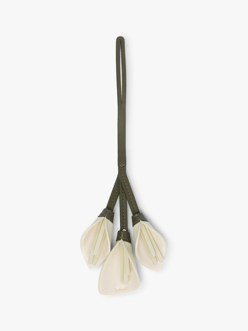CALPAK Colette Calla Lilly Bag Charm with dark green strap and Celadon flower stem and white petals