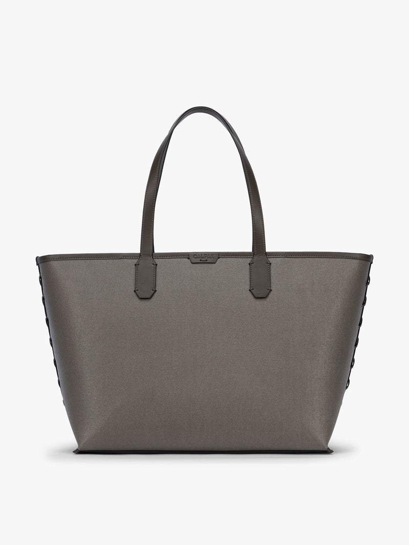 CALPAK Colette 15" Canvas Laptop Tote in brown canvas material