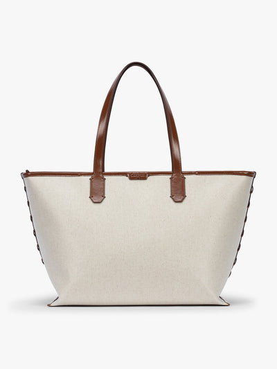 CALPAK Colette 15 Canvas Laptop Tote in beige canvas material with brown finishing in Natural Brown; CLCT2601-NATURAL-BROWN view 1