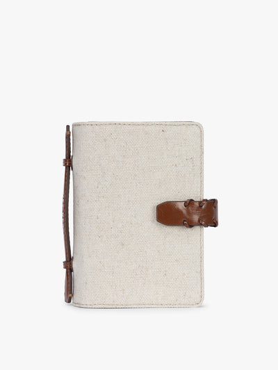 CALPAK Colette Multi Passport Wallet in beige canvas material  and brown finishings in Natural Brown; CLPW2601-NATURAL-BROWN view 1