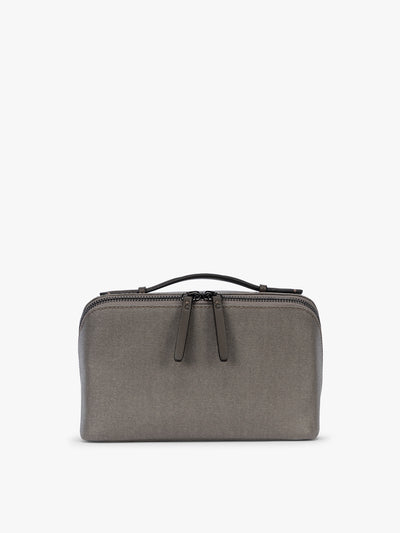 CALPAK Colette Lay-Flat Canvas Toiletry Bag in brown Mushroom; CLTB2601-MUSHROOM view 1
