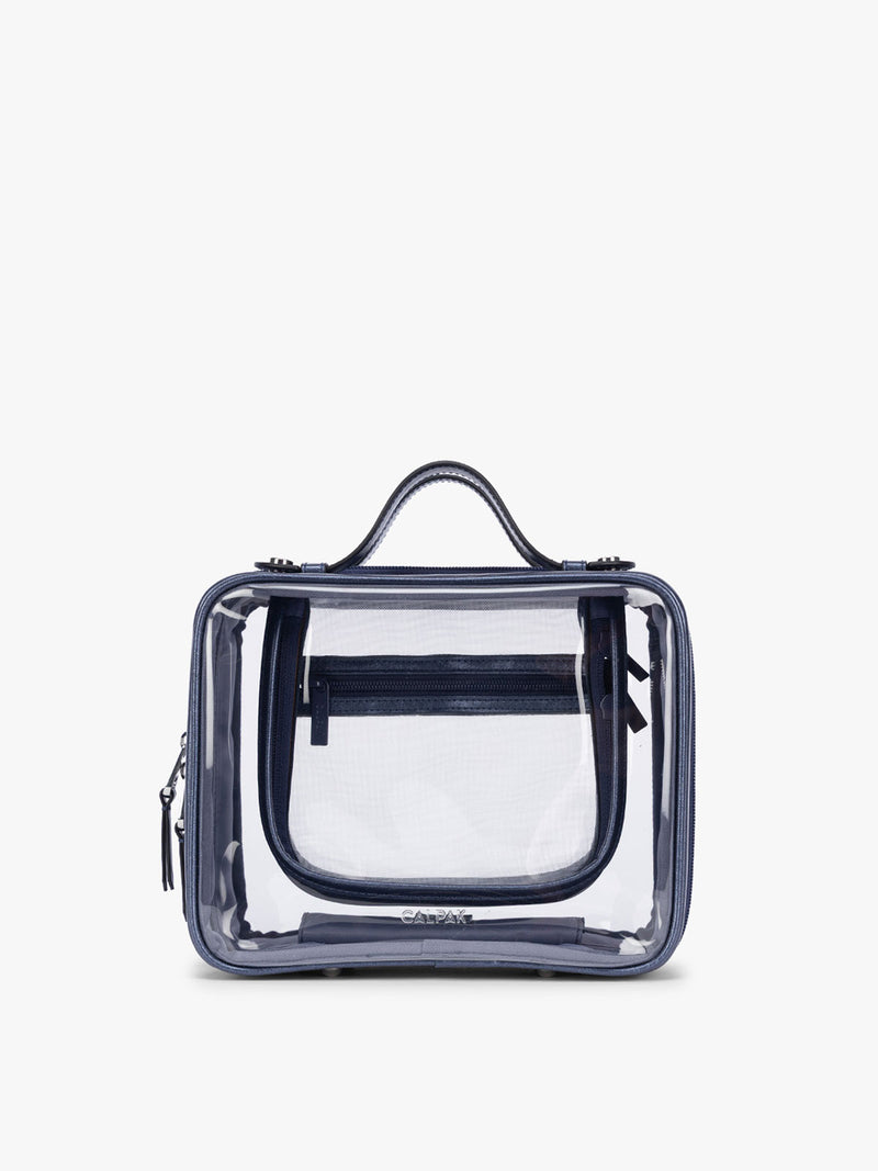 CALPAK Clear Cosmetic Case in dark blue French Blue