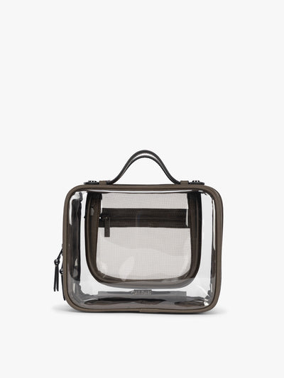 CALPAK Medium Clear Cosmetic Case in brown; CMM2201-MUSHROOM view 1