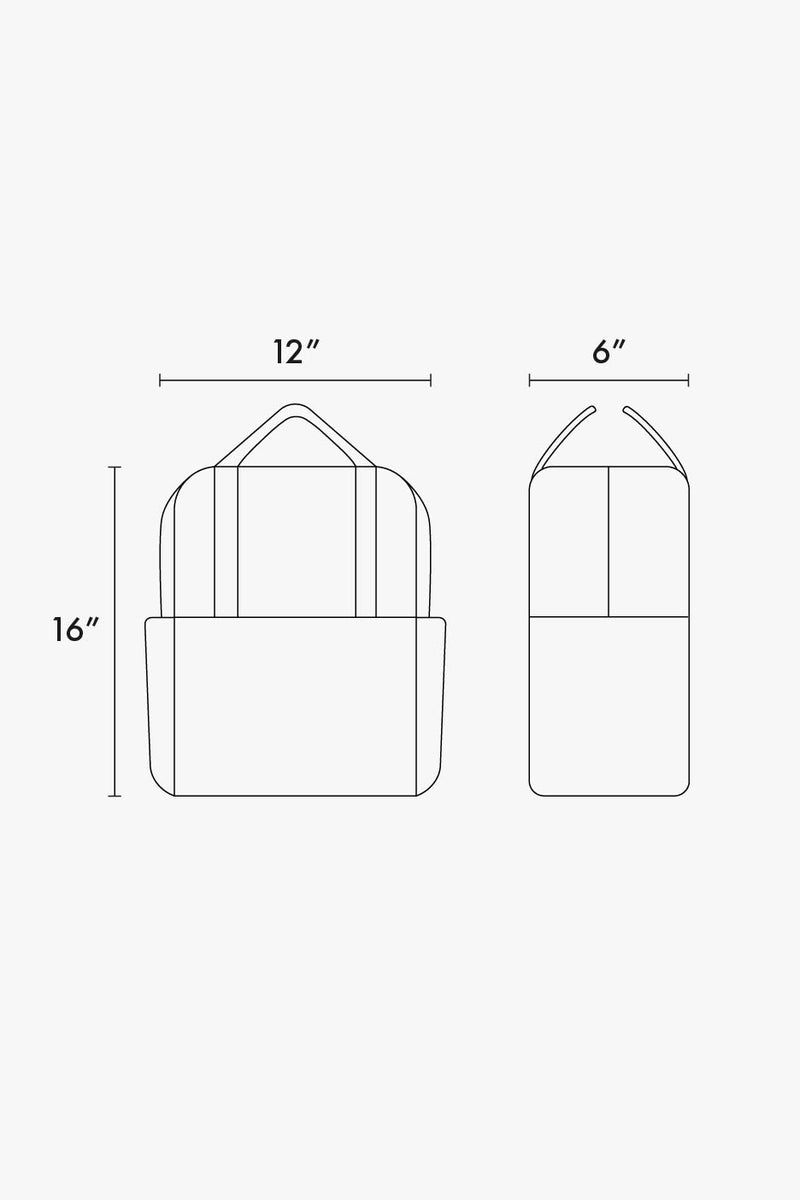 CALPAK line diagram drawing o the Connect Laptop Backpack showing 16"x12"6"