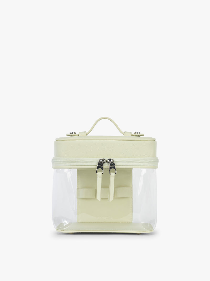 CALPAK Clear Train Case in light green Celadon