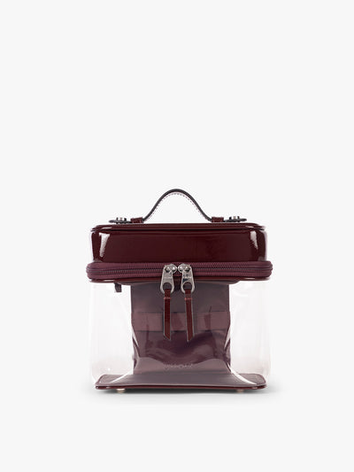 CALPAK Clear Train Case in maroon Glazed Dark Cherry; CTC2401-GLAZED-DARK-CHERRY view 1