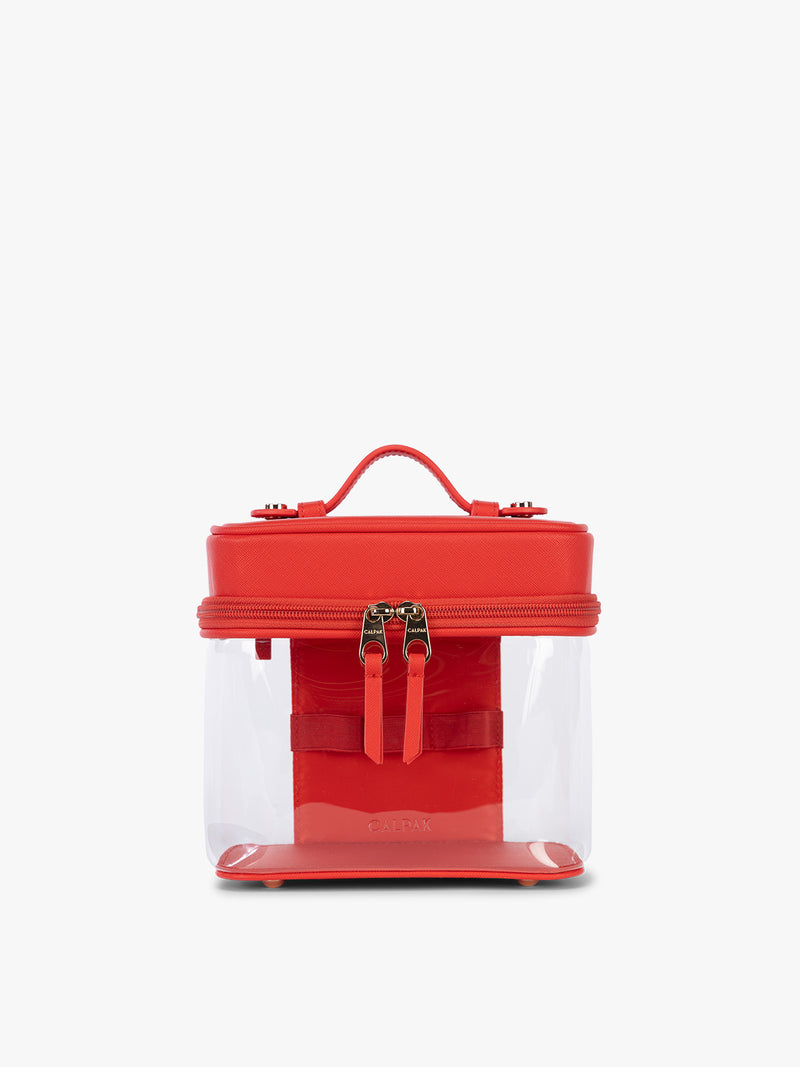 CALPAK Clear Train Case in red Tomato