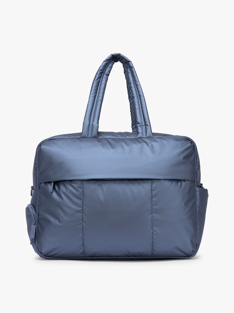 CALPAK Luka Large Duffel in dark blue metallic material in Metallic Indigo