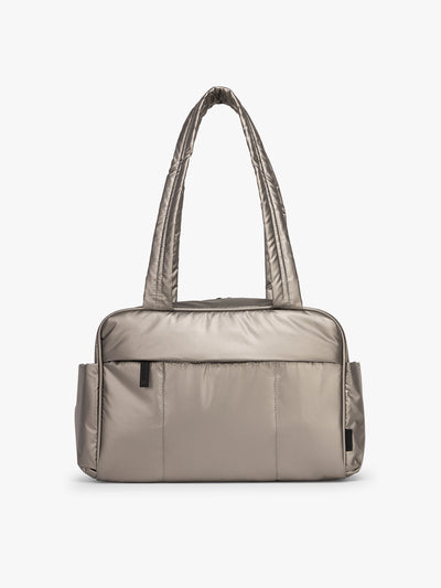CALPAK Luka Mini Duffel in metallic grey on a white background; DLM2501-GUNMETAL view 1